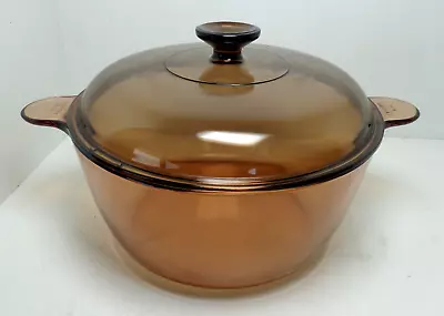 Corning Ware Pyrex Amber VISIONS 4.5 L  5 Qt Dutch Oven Stock Pot W/Lid NO CHIPS • $24.99