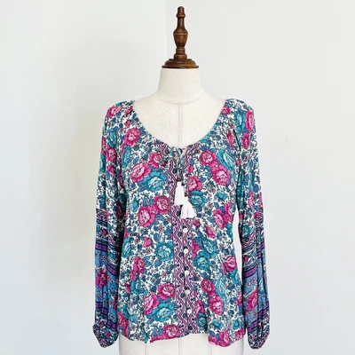 $44.95 • Buy Arnhem Womens Top Blouse Floral Tasselled Long Sleeve Button Front Size 6
