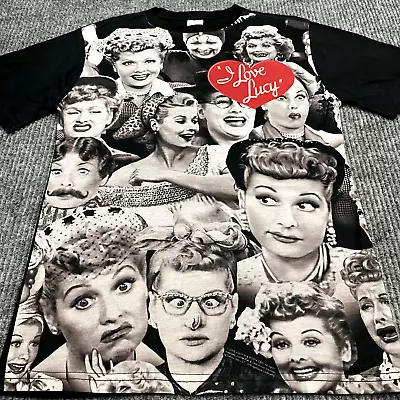 I Love Lucy Shirt Womens S Front All Over Face Print Black Short Sleeve Graphic • $13.98