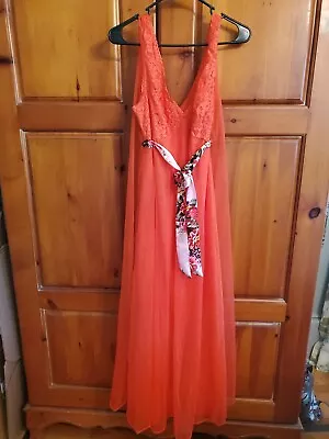 Vintage Lingerie Chiffon Red/Orange Vanity Fair Nightgown Nylon Tricot 38 Layere • $45