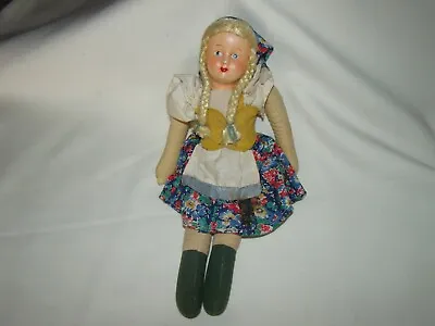 Beautiful Vintage Paper Mache Head & Neck Oil Cloth Body Doll Old World Style • $8