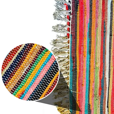 Home Recycle Mat Handmade Cotton Multi Coloured Chindi Rag Area Rug Floor Mat • £8.99