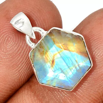 Natural Rainbow Moonstone - India 925 Sterling Silver Pendant Jewelry CP44177 • $18.99