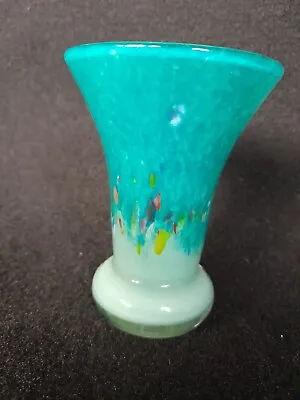 SIGNED Vasart Blue And Green Mottled #V022 Glass Vase. • £21