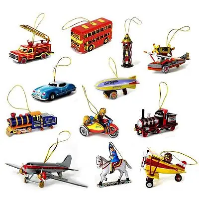 TIN TOY CHRISTMAS TREE ORNAMENT Choice Of 12 Designs Retro Metal Collectible NEW • $9.95