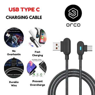 $10.99 • Buy Fast USB Cable Heavy Duty Charging Syn Charger Type-C 90 Degree Angle AU Android