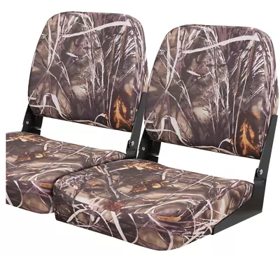 Set Of 2 Low Back Folding Boat Seats Marine Grade Camo Pontoon Fishing Chairs • $148.89