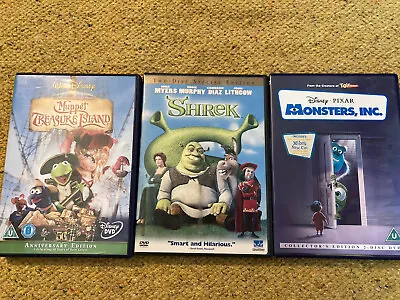 £3 • Buy DVD Bundle Shrek, Monsters Inc, Muppets Treasure Island Kids Films Disney Pixar