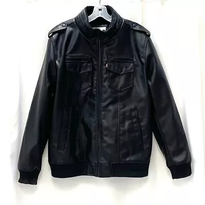 Men's Levi's Black Faux Leather Moto Jacket Sz XL • $24.99