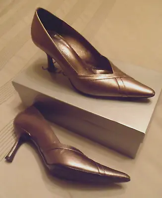 JANE SHILTON 100% Leather Metalic Pewter Shoes In Box UK 4 EUR 37 Made In Italy • £10.95