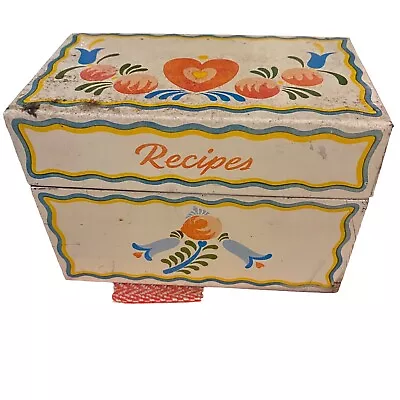 Vintage Tin Recipe 3x5  Box - Floral/Hearts -  USA - Ohio Art Co - Bryan O. • $12.75