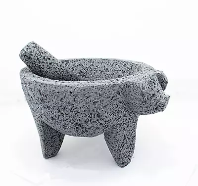 9 Inch Molcajete Mortar And Pestle With Pig Design Mexican Handmade With Lava S • $55.99