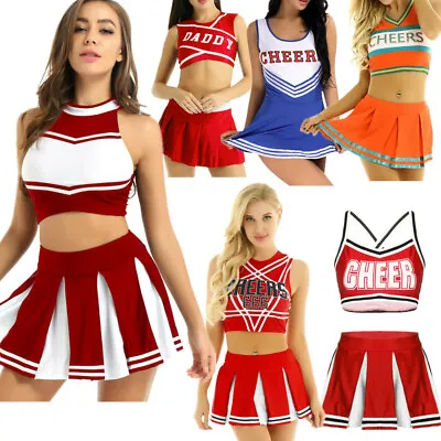 Women Girls Cheerleader Cosplay Costume Crop Top With Mini Pleated Skirt Outfits • £20.96