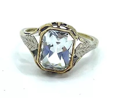 Antique 14k Yellow White Gold Filigree Aquamarine Ring Size 5 • $349