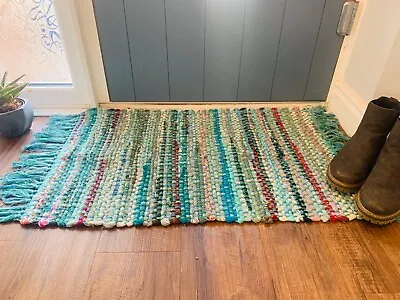Turqoise Chindi Rug - Recycled Cotton Indian Sustainable Boho Hippie Fairtrade • £17.95