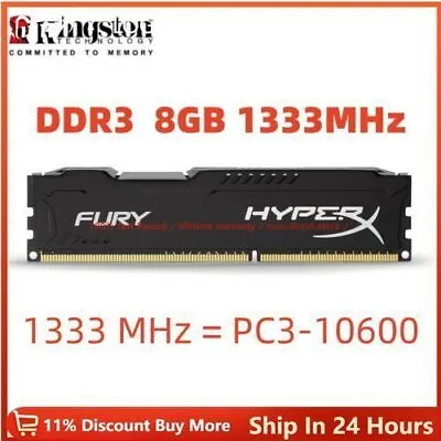 Kingston HyperX FURY DDR3 8GB 16GB 32GB 1333 PC3-10600 Desktop RAM Memory DIMM • $22.50