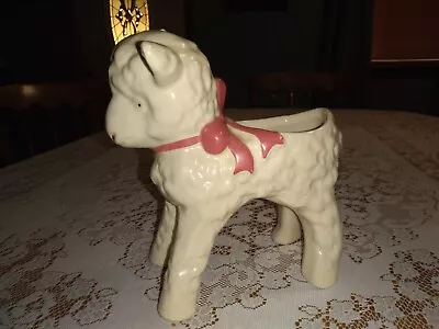 Adorable Vintage Lamb/Sheep Baby Nursery Pottery Planter Pink Bow • $9.99