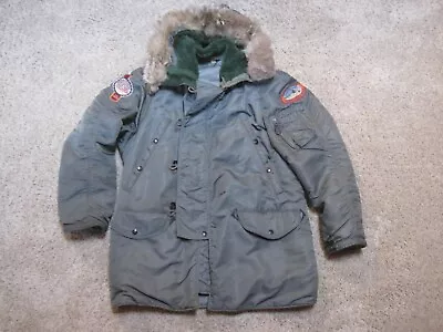 Vintage U.S Military USAF N-3B GREEN Snorkel PARKA Jacket FUR Hood SMALL • $65