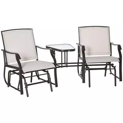 Outsunny Outdoor Double Glider Chair W/ Coffee Table Metal Brown/Beige Furniture • $213.42