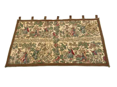 Vintage French Tapestry Pictorial Medieval Embroidered Wall Hanging 111x63 Cm • $250