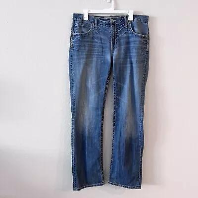 BKE Buckle Men's Derek Straight Size 34Lx34 Thick Stitch Medium Wash Blue Jeans • $29.99