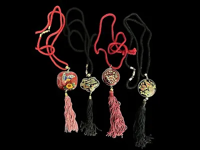 VTG Cloisonne Pendant Cord Necklace W/Tassels Lot Butterfly Peacock Bird  4 Pcs • $39.99