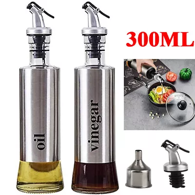 2PCS Olive Oil And Vinegar Dispenser Bottle Set Stainless Steel Glass Oil Bottle • £10.89