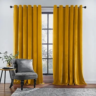 Velvet Blackout Curtains Eyelet Ring Top Fully Lined Ready Made Curtain Panel UK • £39.49