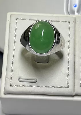 Green Jade Mans Ring Set In Sterling Silver • £45.26