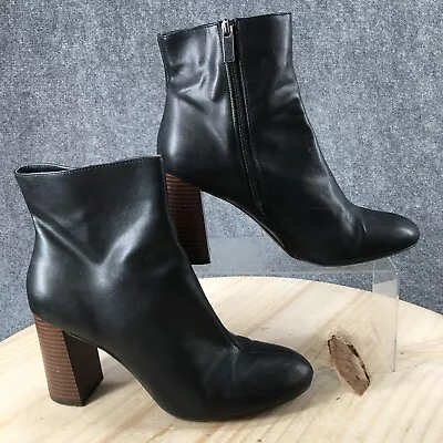 Merona Boots Womens 11 High Heels Ankle Booties Black Faux Leather Side Zipper • $24.99