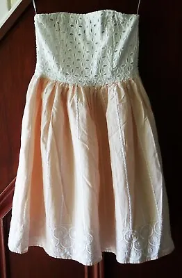 H&M  Conscious Collection Dress White Broderie Bodice And Peach Size 10 BNWT • £22