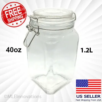 Hinged Lid Clamp Airtight Sealed Jar Food Storage Canister Glass 40 OZ Mason Jar • $25.99