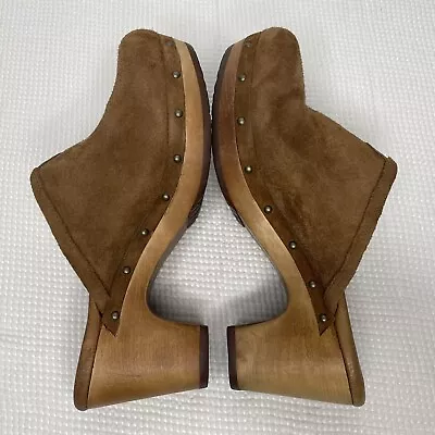 UGG Abbie Chestnut Brown Suede Wooden Clogs Shoes Size 6 US • $47.60