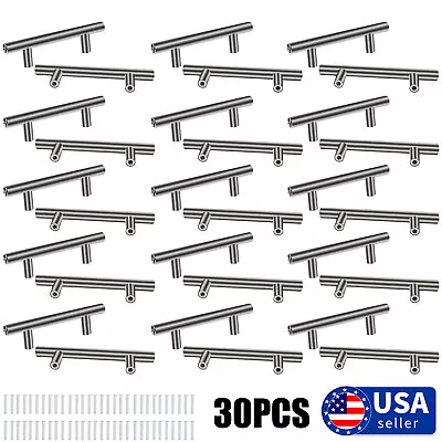 30Pcs Brushed Nickel Kitchen Cabinet Handles Stainless Steel Drawer T Bar Pulls • $17.88