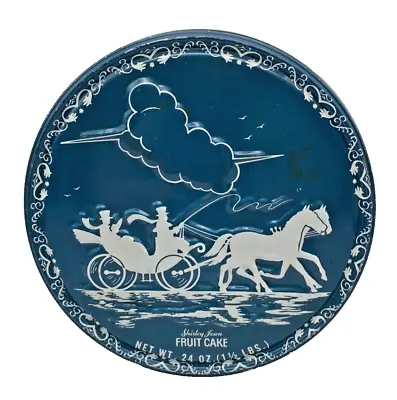 Vintage Shirley Jean Fruit Cake Tin Embossed Lid Horse & Buggy People 7 -A62 • £14.46