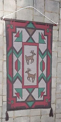 Tapestry Wall Art Deer Elk Stag Southwest Cabin Carpet Rug 48” X 26” Wood Rod • $37.46