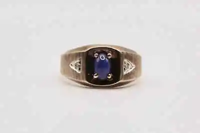 Mens UnisexArt 10k Yellow Gold Blue Star Sapphire And Diamond Ring Size 6 • $229.97