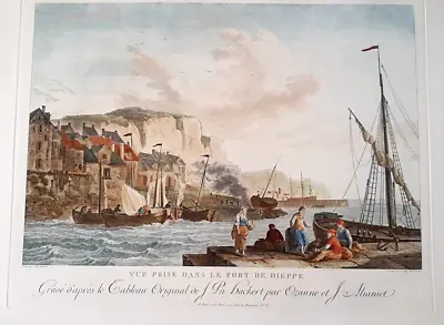 Port De Dieppe Jacob Philippe Hackert & Ozanne Large Maritime Landscape Engraving • $186.47