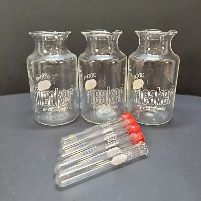 3 Pyrex Fleakers By Corning No. 5900 & 5 Kimax Glass Test Tubes USA Vintage • $32