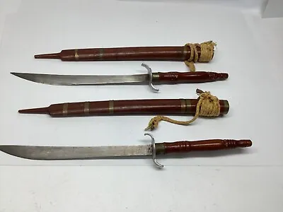 Vintage Thai Dha Vietnamese Swords Wooden Scabbard Carved Handle Eastern Islands • $107.10