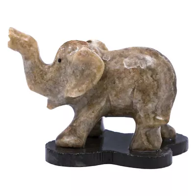 Unique Hand Carved Brown Marble Stone Asian Elephant Figurine Carving 2.75  Long • $8.99
