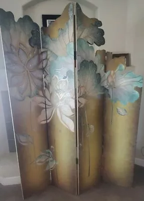 Oriental Lacquor 4-Panel Solid Wood Lacquor Room Divider Ducks Water Flowers • $129.95