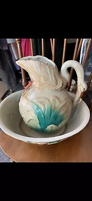 Vintage Majolica Pottery Pitcher And Bowl Duck • $200