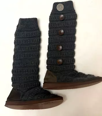 Muk Luks Tall Sweater Boots Size 9 Gray Pull On Buttons On Sides A La Mode • $18.03