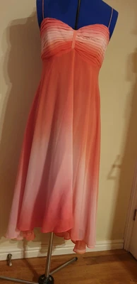 £10 • Buy Debenhams Debut Silk Coral Pink Dip Dye Dress Size 10