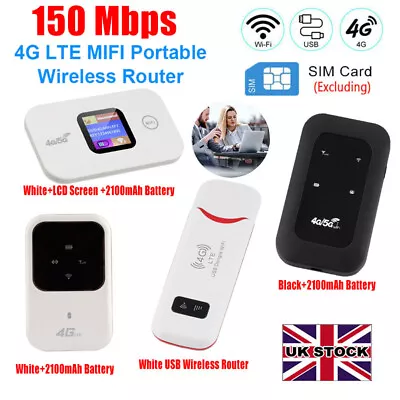Unlocked 4G LTE LCD Pocket Mobile Broadband Wireless WiFi Router MiFi Hotspots • £8.99