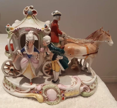 $50 • Buy Vintage Porcelain Figurine - Aristocrats With 2-Horse Carriage