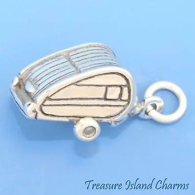 Travel Teardrop Camper Trailer Camping Caravan 3D 925 Sterling Silver Charm • $35.32