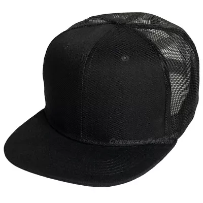 Trucker Hat Mesh Snapback Baseball Cap Adjustable Black Plain Solid Dad Flat Men • $8.95