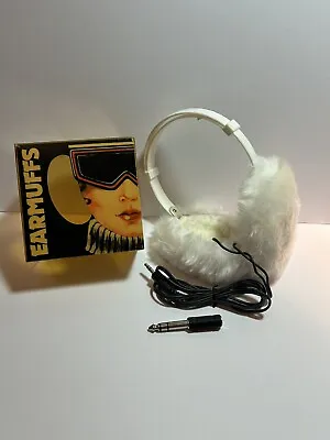 NOS Vintage 80s Music Muffs Earmuffs Headphones SNOW BUNNY WHITE Faux Fur NEW • $12.99